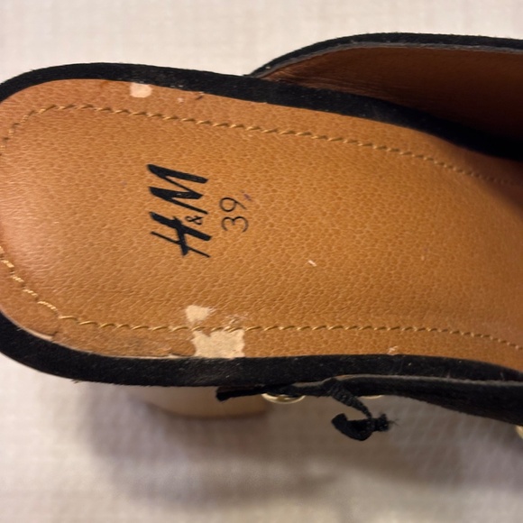 H & M platform sandals black suede wood heels clogs open toe Euro 39 US 8 - Picture 9 of 9